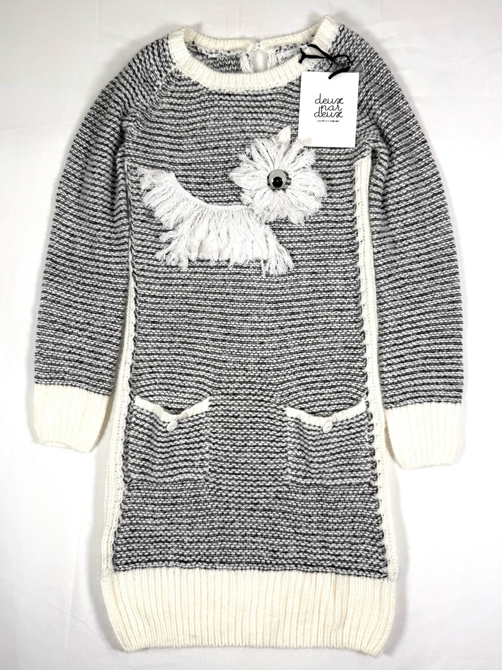 NWT DEUX PAR DEUX Girls Terrier Dog Sweater Dress 10 Fringe Boho Preppy NEW